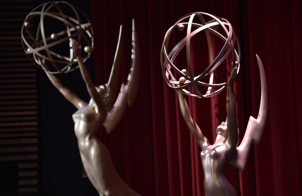 FILE - Emmy statues are seen at the 70th Primetime Emmy Nominations Announcements at the Television Academy's Saban Media Center July 12, 2018, in Los Angeles. (Photo by Chris Pizzello/Invision/AP, File)