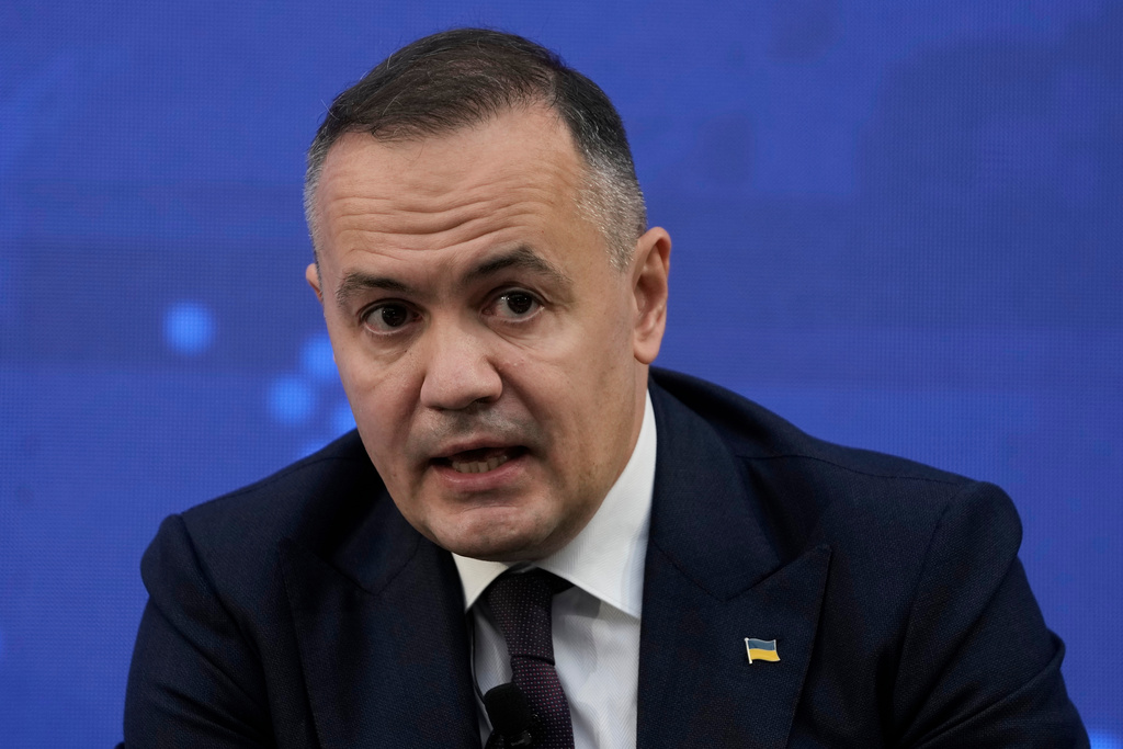 Ukrainian Maxim Timchenko, Chief Executive Officer, DTEK speaks during the Atlantic Council conference, in Athens, Greece, Thursday, Nov. 6, 2025. (AP Photo/Thanassis Stavrakis)
