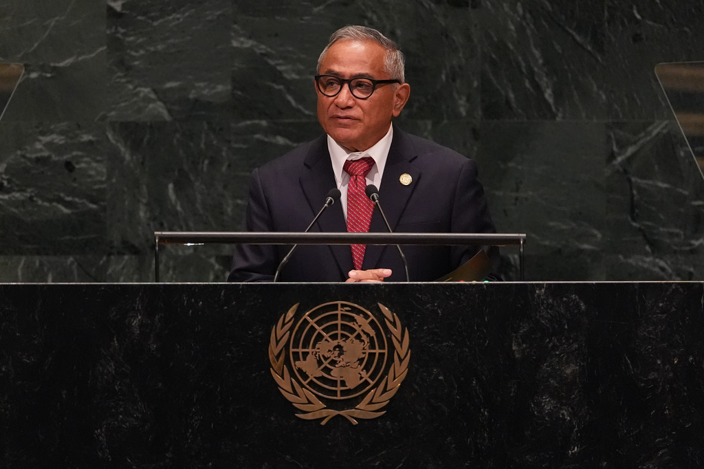 Belize Prime Minister John Briceno speaks during the 81st session of the United Nations General Assembly at United Nations headquarters, Saturday, Sept. 26, 2026. (AP Photo/Heather Khalifa)