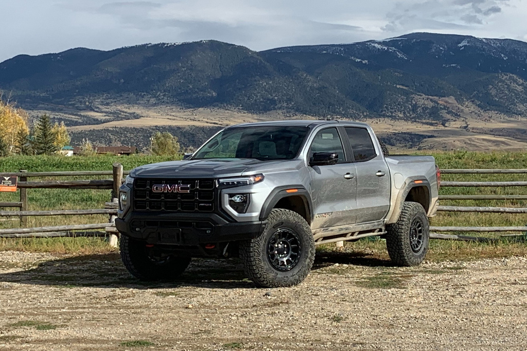 This photo provided by Edmunds shows the Canyon AT4X pickup. The Canyon is related to the Colorado ZR2 but is more upscale and comes with more standard features. (Courtesy of Edmunds via AP)
