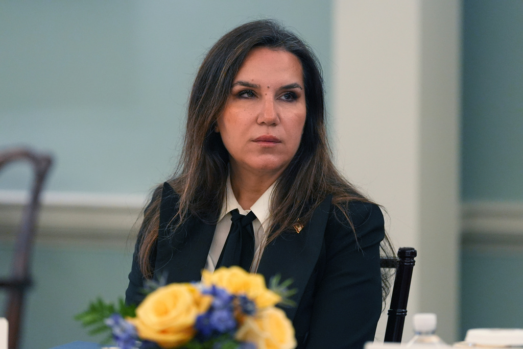 Lebanese Ambassador to the U.S. Nada Hamadeh Moawad listens during a meeting at the State Department in Washington, Tuesday, April 14, 2026. (AP Photo/Jacquelyn Martin)