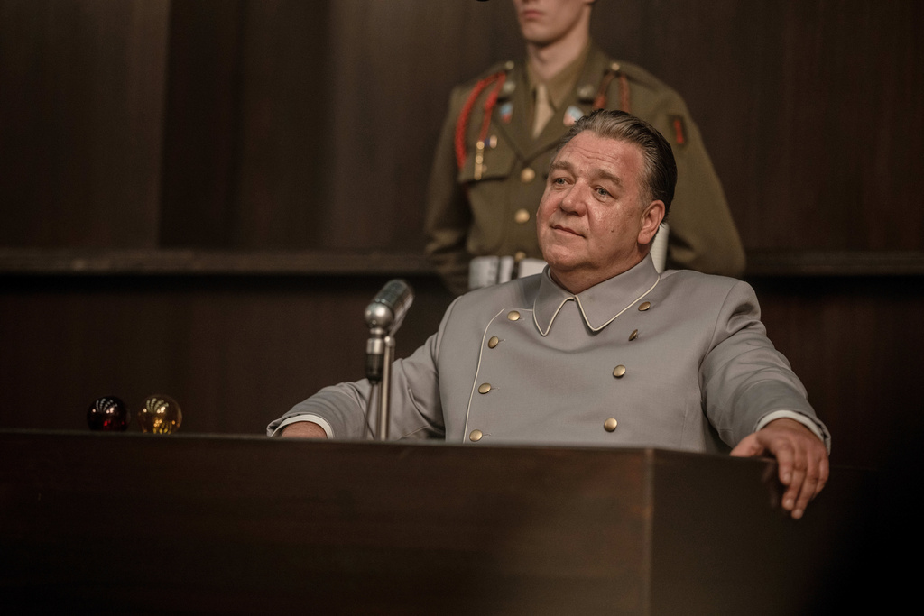 This image released by Sony Pictures Classics shows Russell Crowe as Hermann Göring in a scene from "Nuremberg." (Scott Garfield/Sony Pictures Classics via AP)