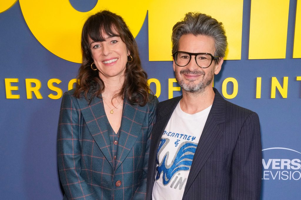 FILE - Susanna Fogel, left, and David Iserson attend the Peacock series premiere of "Ponies" in New York on Jan. 14, 2026. (Photo by Charles Sykes/Invision/AP, File)