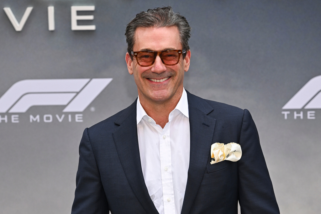 FILE - Jon Hamm attends the world premiere of "F1 The Movie" on Monday, June 16, 2025, in Times Square in New York. (Photo by Evan Agostini/Invision/AP,File)