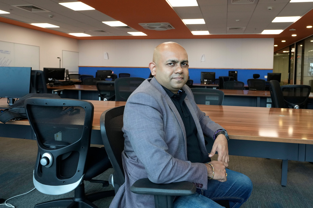 Shivaram K R, CEO of Hue Learn, poses for a portrait in his office in Bengaluru, India, Monday, Aug. 24, 2026. (AP Photo/Aijaz Rahi)