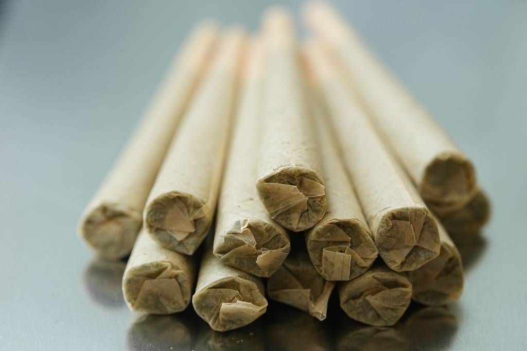 Shown are marijuana joints at NJ Weedman's Joint dispensary in Trenton, N.J., Thursday, April 23, 2026. (AP Photo/Matt Rourke)
