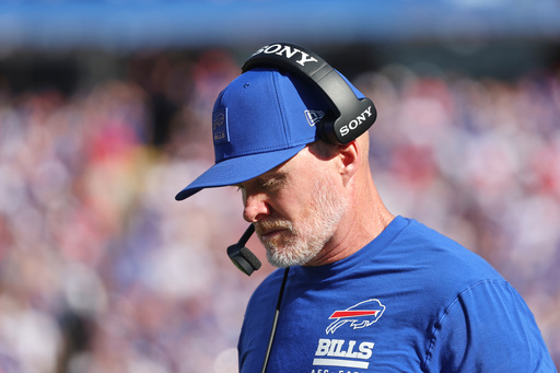 Buffalo Bills head coach Sean McDermott walks on the sideline in the second half of an NFL football game against the New Orleans Saints, Sunday, Sept. 28, 2025, in Orchard Park, N.Y. (AP Photo/Jeffrey T. Barnes) Buffalo Bills head coach Sean McDermott walks on the sideline in the second half of an NFL football game against the New Orleans Saints, Sunday, Sept. 28, 2025, in Orchard Park, N.Y. (AP Photo/Jeffrey T. Barnes)