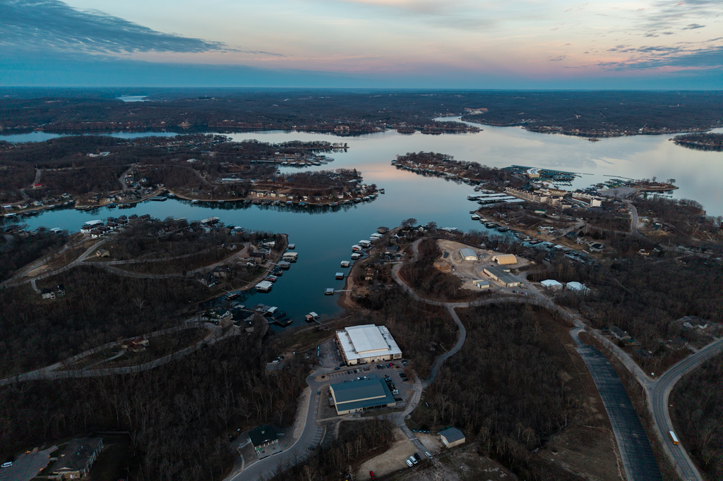 Dawn breaks on the Calo Programs Residential Treatment Center in this aerial photo, Feb. 25, 2026, in Lake Ozark, Mo. (AP Photo/Austin Johnson)