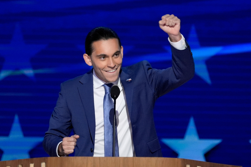 FILE - Carlos Eduardo Espina speaks during the Democratic National Convention, Aug. 21, 2024, in Chicago. (AP Photo/J. Scott Applewhite, File)
