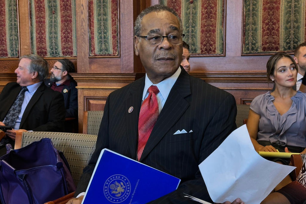 Democratic U.S. Rep. Emanuel Cleaver waits to speak against a proposed congressional redistricting plan at a state Senate committee hearing on Friday, Sept. 11, 2025 in Jefferson City, Mo. (AP Photo/David A. Lieb)