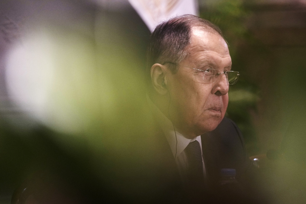 Russian Foreign Minister Sergey Lavrov, speaks during a press conference with his Egyptian counterpart Badr Abdelatty, at Tahrir Palace in Cairo, Egypt, Friday, Dec. 19, 2025. (AP Photo/Amr Nabil)