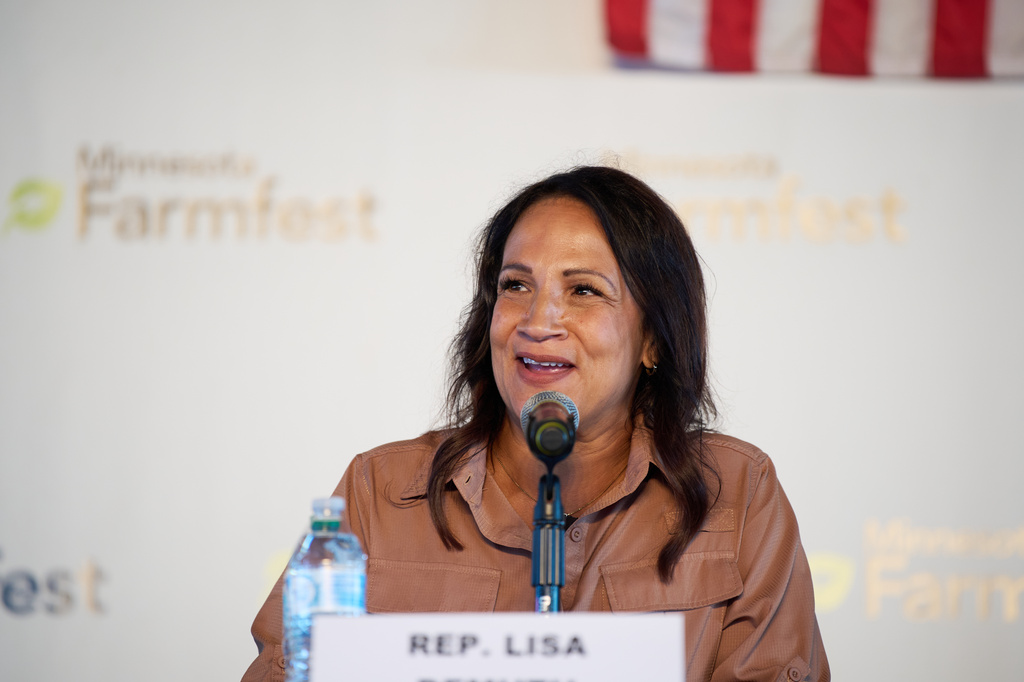 Minnesota House Speaker Lisa Demuth, a Republican gubernatorial candidate, speaks during a Minnesota Governor Candidate Forum in Morgan, Minn., Wednesday, Aug. 5, 2026. (AP Photo/Ellen Schmidt)
