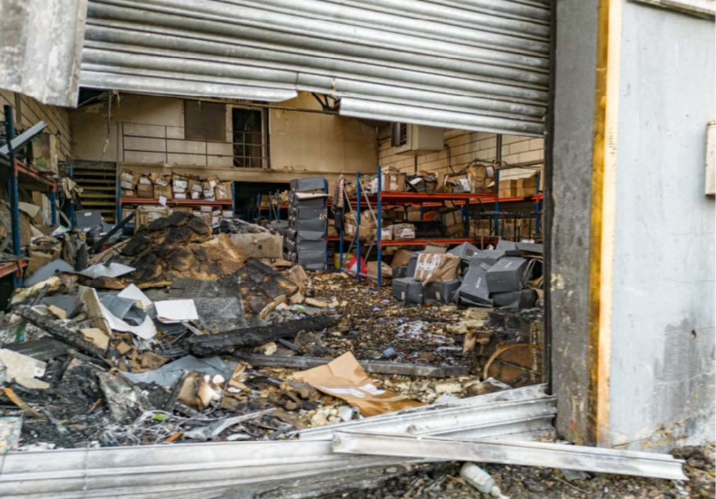Undated handout photo issued by the Metropolitan Police of the damage to an east London warehouse. (Metropolitan Police via AP)