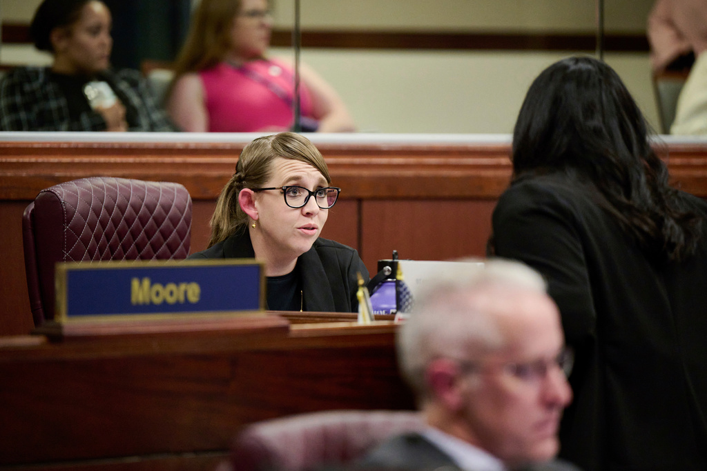 FILE - Nevada state Rep. Selena La Rue Hatch, D-Reno, works at the Nevada state Legislature on Friday, May 30, 2025, in Carson City, Nev. (AP Photo/Bridget Bennett, File)