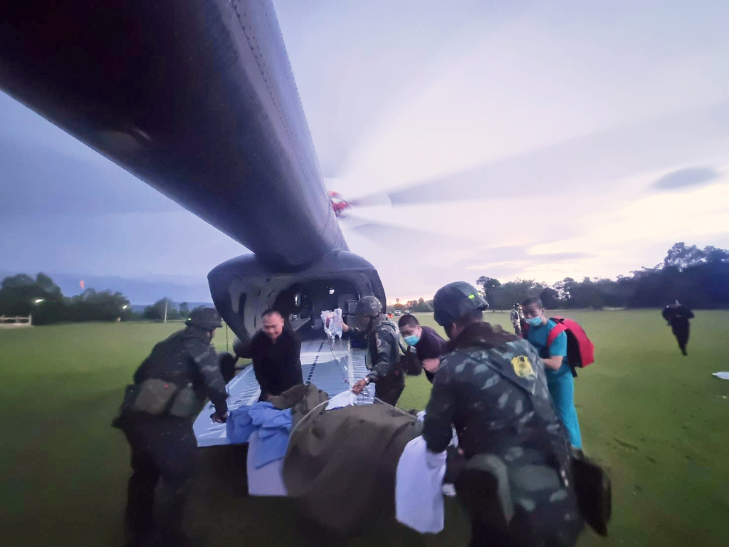 FILE - This photo released by the Royal Thai Army shows an injured Thai soldier who stepped on a land mine, being airlifted to a hospital in Ubon Ratchathani province, Thailand, July 23, 2025. (The Royal Thai Army via AP, File)