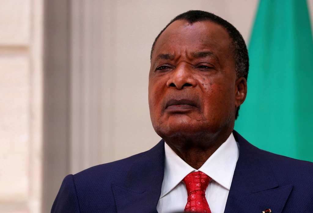 FILE - President of Congo Denis Sassou N'Guesso looks on during a ceremony at the Elysee Palace in Paris, on May 23, 2025. Thomas Samson/ Pool Photo via AP, FILE)