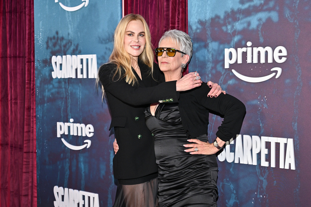 Nicole Kidman, left, and Jamie Lee Curtis attend the premiere of Prime Video's "Scarpetta" at Regal Union Square on Tuesday, March, 3, 2026, in New York. (Photo by Evan Agostini/Invision/AP)