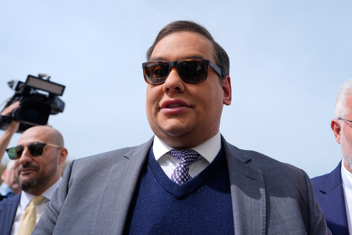 FILE - Former U.S. Rep. George Santos arrives at federal court for sentencing, April 25, 2025, in Central Islip, N.Y. (AP Photo/Julia Demaree Nikhinson, File) FILE - Former U.S. Rep. George Santos arrives at federal court for sentencing, April 25, 2025, in Central Islip, N.Y. (AP Photo/Julia Demaree Nikhinson, File)