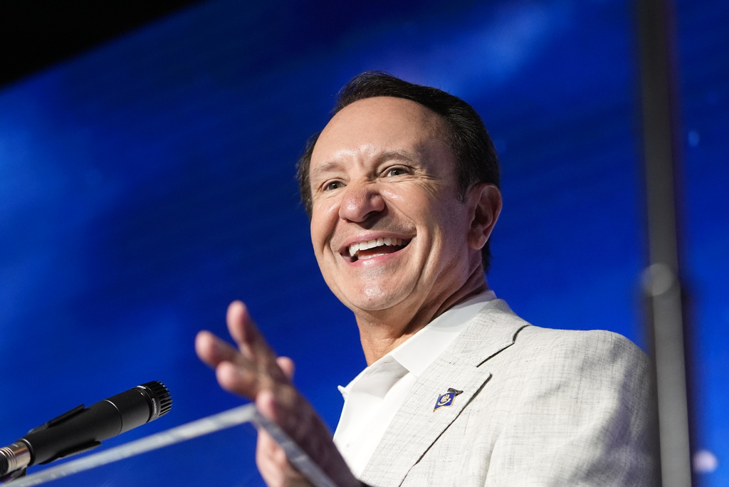 Louisiana Gov. Jeff Landry speaks during an event with SpaceX announcing a deal to build a new spaceport in his state, Tuesday, Aug. 25, 2026, in Abbeville, La. (AP Photo/Gerald Herbert)