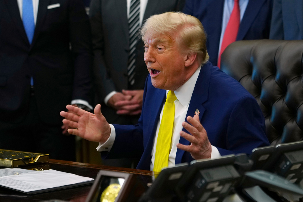 President Donald Trump speaks at an event about coal, Thursday, June 4, 2026, in the Oval Office of the White House in Washington. (AP Photo/Julia Demaree Nikhinson)