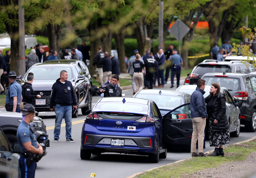 Police respond to the scene of a shooting on Monday, May 11, 2026 in Cambridge, Mass. (Jessica Rinaldi /The Boston Globe via AP)
