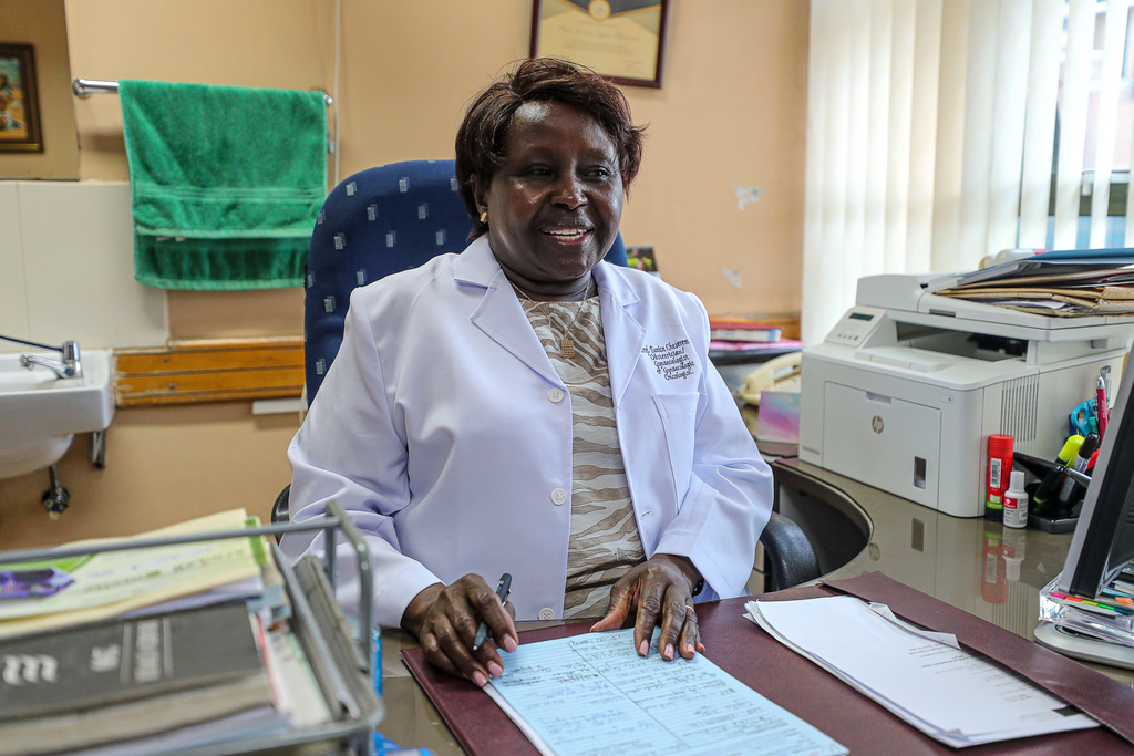 Eunice Cheserem, specialist obstetrician-gynecologist, sits in her office during an interview with The Associated Press in Nairobi, Kenya, Feb. 16, 2026. (AP Photo/Atieno Muyuyi)