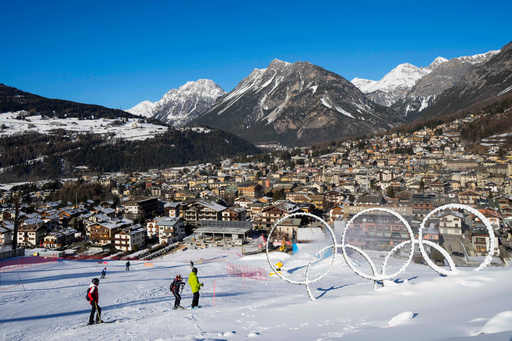 FILE - Olympic rings are seen near a slope of the Stelvio Ski Center, venue for the alpine ski and ski mountaineering disciplines at the Milan Cortina 2026 Winter Olympics, in Bormio, Italy, Thursday, Jan. 16, 2025. (AP Photo/Luca Bruno, File) FILE - Olympic rings are seen near a slope of the Stelvio Ski Center, venue for the alpine ski and ski mountaineering disciplines at the Milan Cortina 2026 Winter Olympics, in Bormio, Italy, Thursday, Jan. 16, 2025. (AP Photo/Luca Bruno, File)
