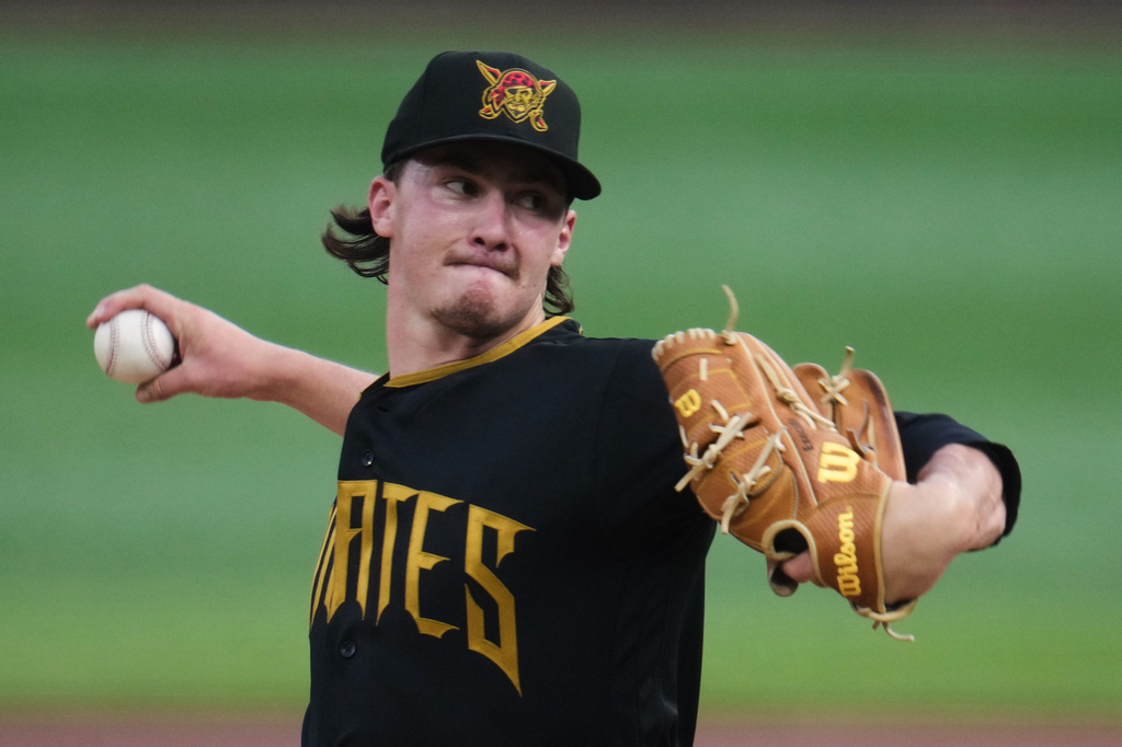 Pittsburgh Pirates pitcher Bubba Chandler delivers during the first inning of a baseball game against the Boston Red Sox in Pittsburgh, Friday, Aug. 14, 2026. (AP Photo/Gene J. Puskar)