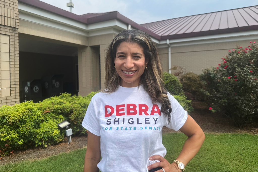 CORRECTION THE NAME TO DEBRA - Democratic state Senate candidate Debra Shigley poses for a photo in Canton, Ga. Saturday, Sept. 6, 2025. (AP Photo/Charlotte Kramon)