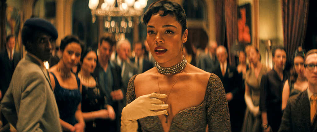 This image released by Prime shows Tessa Thompson in a scene from "Hedda." (Prime via AP)