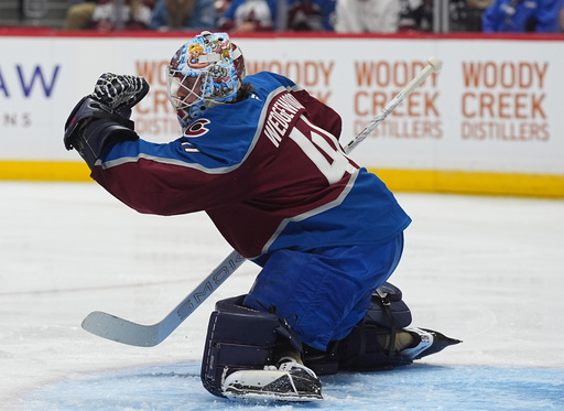 Colorado Avalanche goaltender Scott Wedgewood makes a glove-save in the second period of an NHL hockey game against the Boston Bruins, Saturday, Oct. 18, 2025, in Denver. (AP Photo/David Zalubowski) Colorado Avalanche goaltender Scott Wedgewood makes a glove-save in the second period of an NHL hockey game against the Boston Bruins, Saturday, Oct. 18, 2025, in Denver. (AP Photo/David Zalubowski)