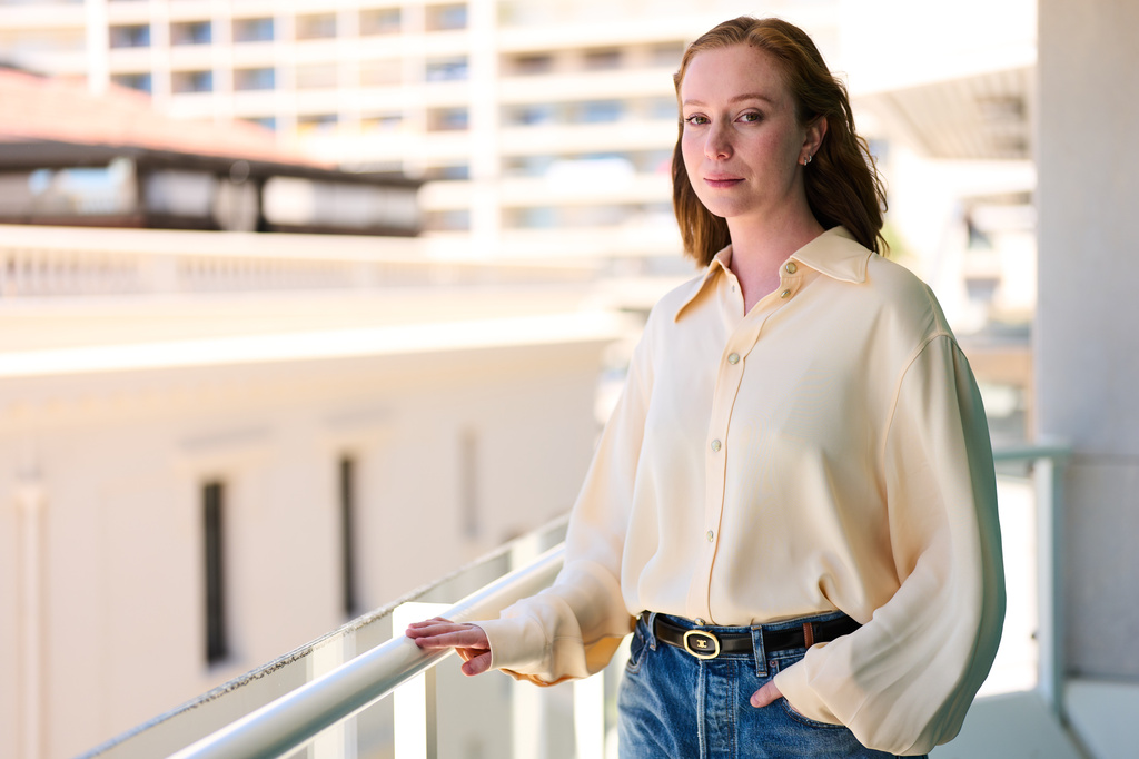 Hannah Einbinder poses for portrait photographs for the film 'Teenage Sex and Death at Camp Miasma' during the 79th international film festival, Cannes, southern France, Tuesday, May 12, 2026. (Photo by Scott A Garfitt/Invision/AP)
