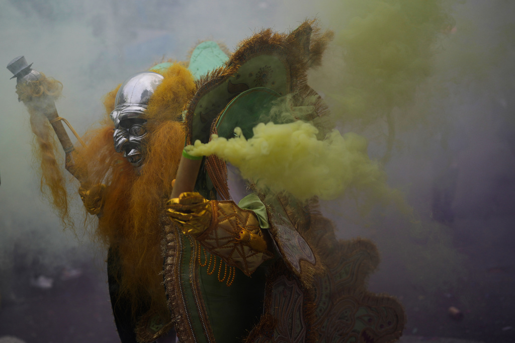 A "Morenada" dancer performs in the annual parade honoring the "Lord of Great Power", in La Paz, Bolivia, Saturday, Aug. 1, 2026. (AP Photo/Juan Karita)