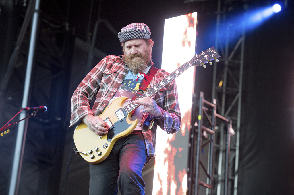 FILE - Brent Hinds of Mastodon performs at the Louder Than Life Music Festival at Champions Park on Saturday, Sept. 30, 2017, in Louisville, Ky. (Photo by Amy Harris/Invision/AP, File)