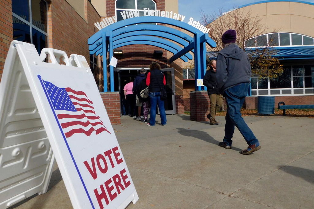 FILE - Pennigton County voters head to the polls at Valley View Elementary School Gym on Election Day, Nov. 5, 2024, in Rapid City, S.D. (Madison Willis/Rapid City Journal via AP, File)