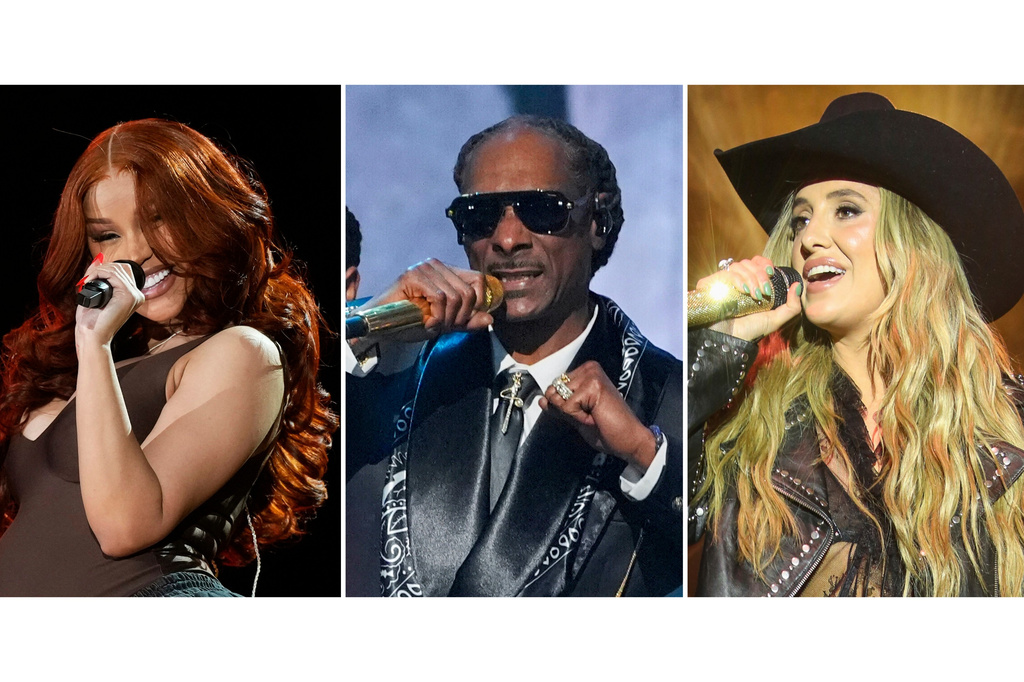 This combination of images show Cardi-B, from left, Snoop Dogg, and Lainey Wilson. (AP Photo)
