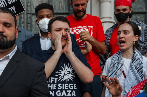 FILE - Pro-Palestinian activist Mahmoud Khalil chants during a rally celebrating his return from immigration detention, June 22, 2025, in New York. (AP Photo/Olga Fedorova, File) FILE - Pro-Palestinian activist Mahmoud Khalil chants during a rally celebrating his return from immigration detention, June 22, 2025, in New York. (AP Photo/Olga Fedorova, File)