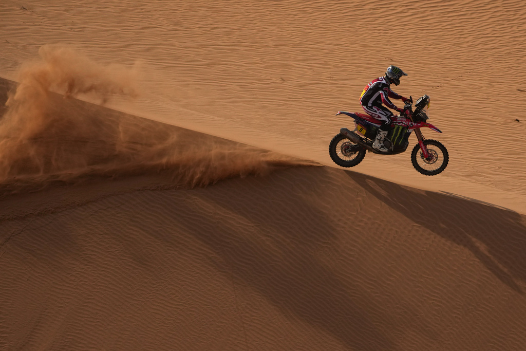 Rider Ricky Brabec competes during the seventh stage of the Dakar Rally between Riyadh and Wadi Ad Dawasir, Saudi Arabia, Sunday, Jan.11, 2026. (AP Photo/Thibault Camus)