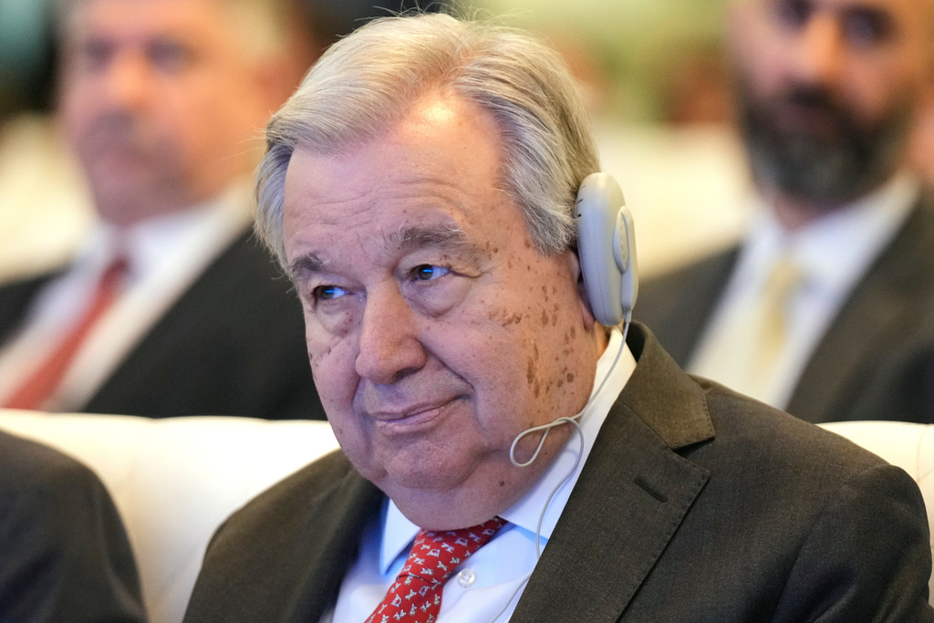 FILE - United National Secretary-General Antonio Guterres attends an event in Baghdad, Iraq, Dec. 13, 2025. (AP Photo/Hadi Mizban, file)