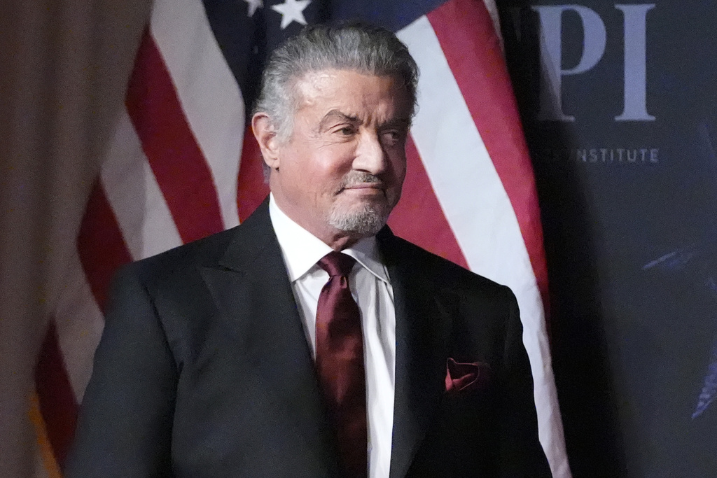 FILE - Actor Sylvester Stallone appears during an America First Policy Institute gala on Nov. 14, 2024, in Palm Beach, Fla. (AP Photo/Alex Brandon, File)