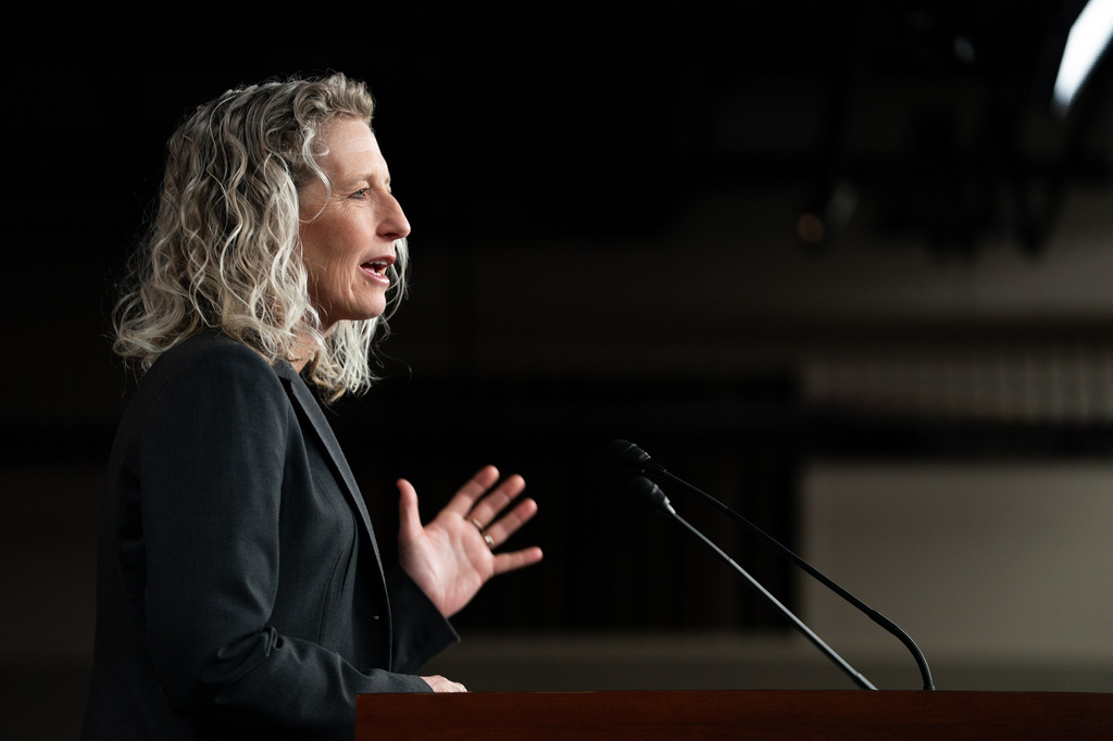 FILE - Rep. Jen Kiggans, R-Va., speaks at a House GOP news conference, March 5, 2026, in Washington. (AP Photo/Allison Robbert, File)