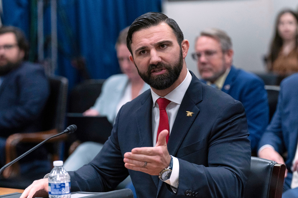 FILE - Cam Hamilton, acting administrator of the Federal Emergency Management Agency, testifies before the House Committee on Appropriations subcommittee on Homeland Security oversight hearing of FEMA on Capitol Hill in Washington, May 7, 2025. (AP Photo/Jose Luis Magana, File)