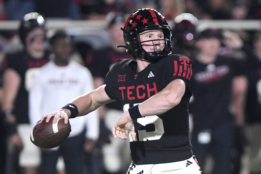 Texas Tech quarterback Will Hammond prepares to throw a pass during the second quarter of an NCAA college football game against Kansas, Saturday, Oct. 11, 2025, in Lubbock, Texas. (AP Photo/Annie Rice) Texas Tech quarterback Will Hammond prepares to throw a pass during the second quarter of an NCAA college football game against Kansas, Saturday, Oct. 11, 2025, in Lubbock, Texas. (AP Photo/Annie Rice)