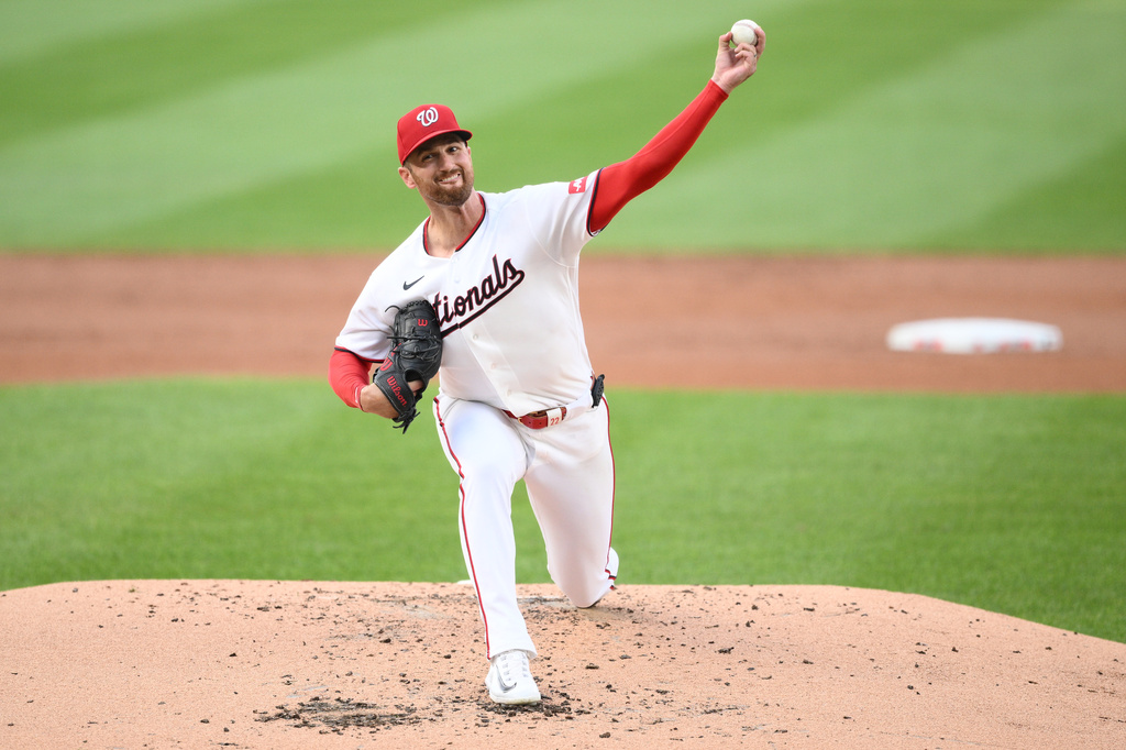 Washington Nationals pitcher Foster Griffin throws during the second inning of a baseball game against the Houston Astros, Wednesday, July 8, 2026, in Washington. (AP Photo/Nick Wass)