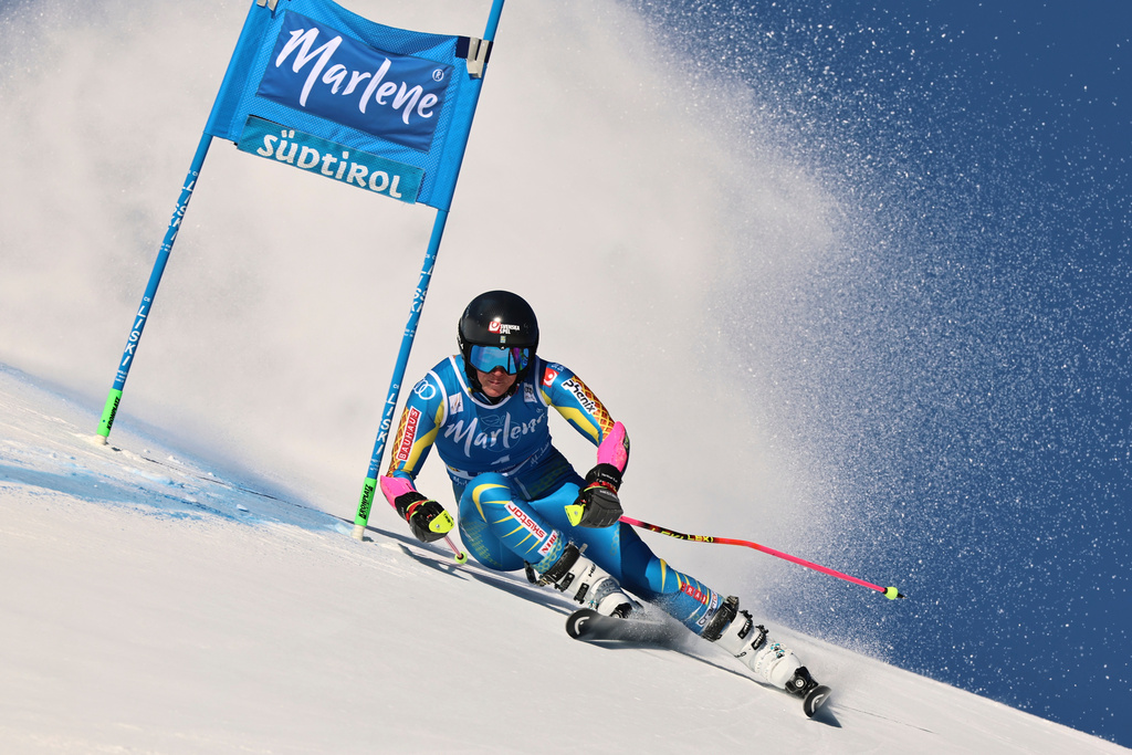 Sweden's Sara Hector speeds down the course during a women's World Cup giant slalom, in Kronplatz, Tuesday, Jan. 20, 2026. (AP Photo/Marco Trovati)