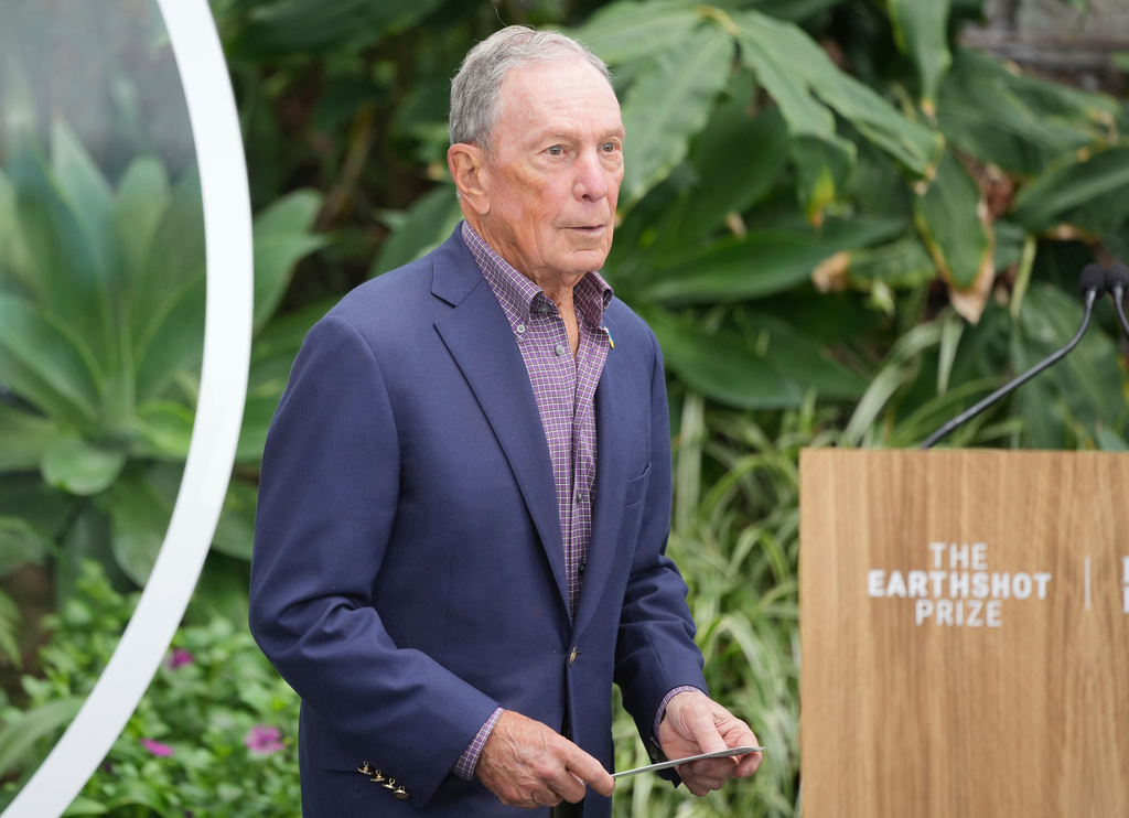 FILE - Michael Bloomberg prepares to speak at an Earthshot Prize Innovation Camp in London on June 27, 2024. (AP Photo/Kin Cheung, Pool, File)