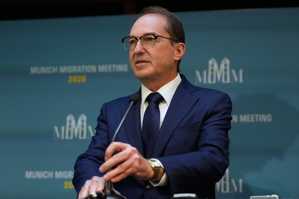German Interior Minister Alexander Dobrindt attends a media briefing before the Munich Migration Meeting in Munich, Germany, Saturday, Sept. 26, 2026. (AP Photo/Matthias Schrader)