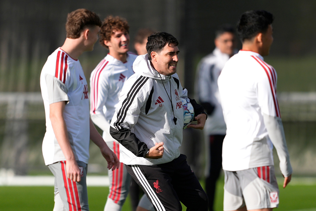 Liverpool manager Andoni Iraola attends a training session in Liverpool, England, Tuesday Sept. 8, 2026. (Peter Byrne/PA via AP)