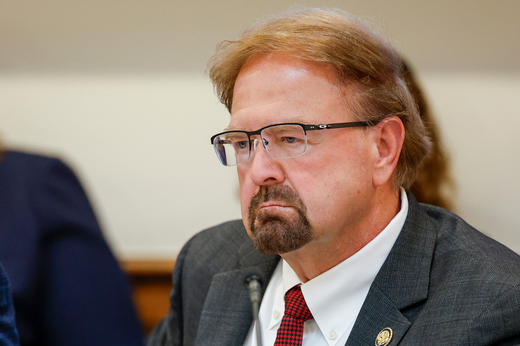 FILE - Rep. Chuck Edwards, R-N.C., listens to testimony as the House Judiciary Subcommittee on Oversight holds a field hearing on violent crime in Charlotte, N.C., Sept. 29, 2025. (AP Photo/Nell Redmond, File)
