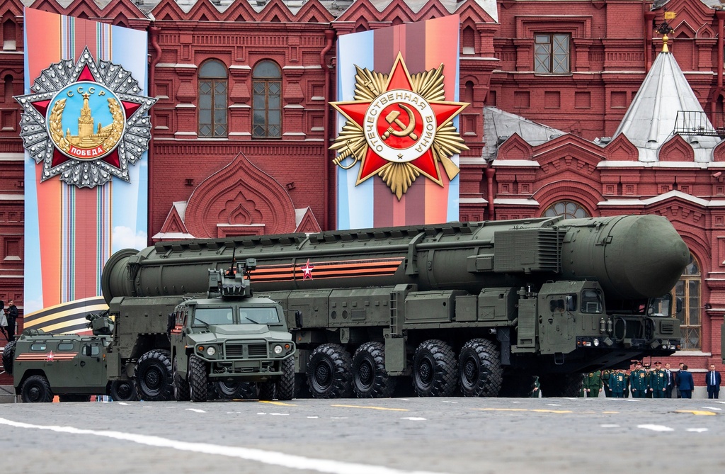FILE - A Russian military Topol M intercontinental ballistic missile launcher rolls during the Victory Day military parade to celebrate 74 years since the victory in WWII in Red Square in Moscow, Russia, May 9, 2019. (AP Photo/Alexander Zemlianichenko, File)